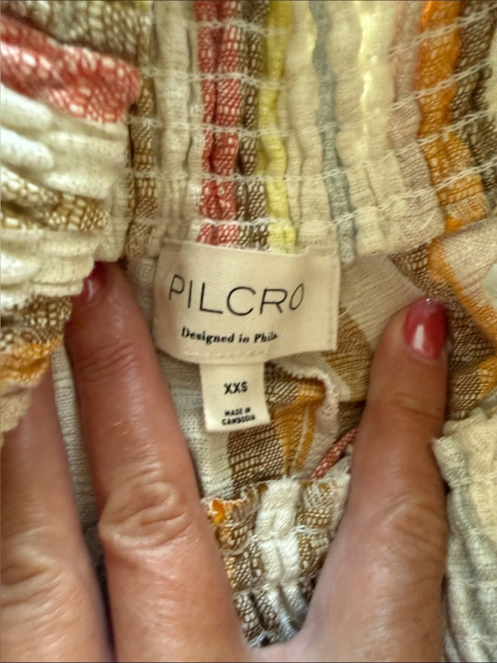 Pilcro Reese Smocked Pull On Barrel Pants in Multi Stripe